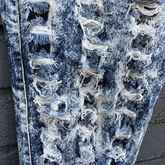 HTF RARE VTG Y2K Acid Wash Distressed Frayed Blue Jeans Wms High Waist 34 Skinny - Picture 8 of 16